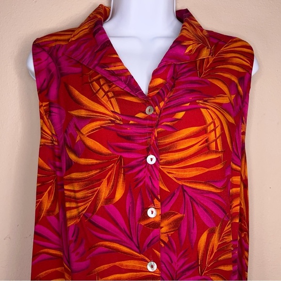 XL Vintage * READ Impressions Tropical Dress Fuchsia Orange Sleeveless Rayon - Picture 4 of 14